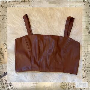 Jason Wu Faux Leather Crop Top - NWT - Size Medium - Brown